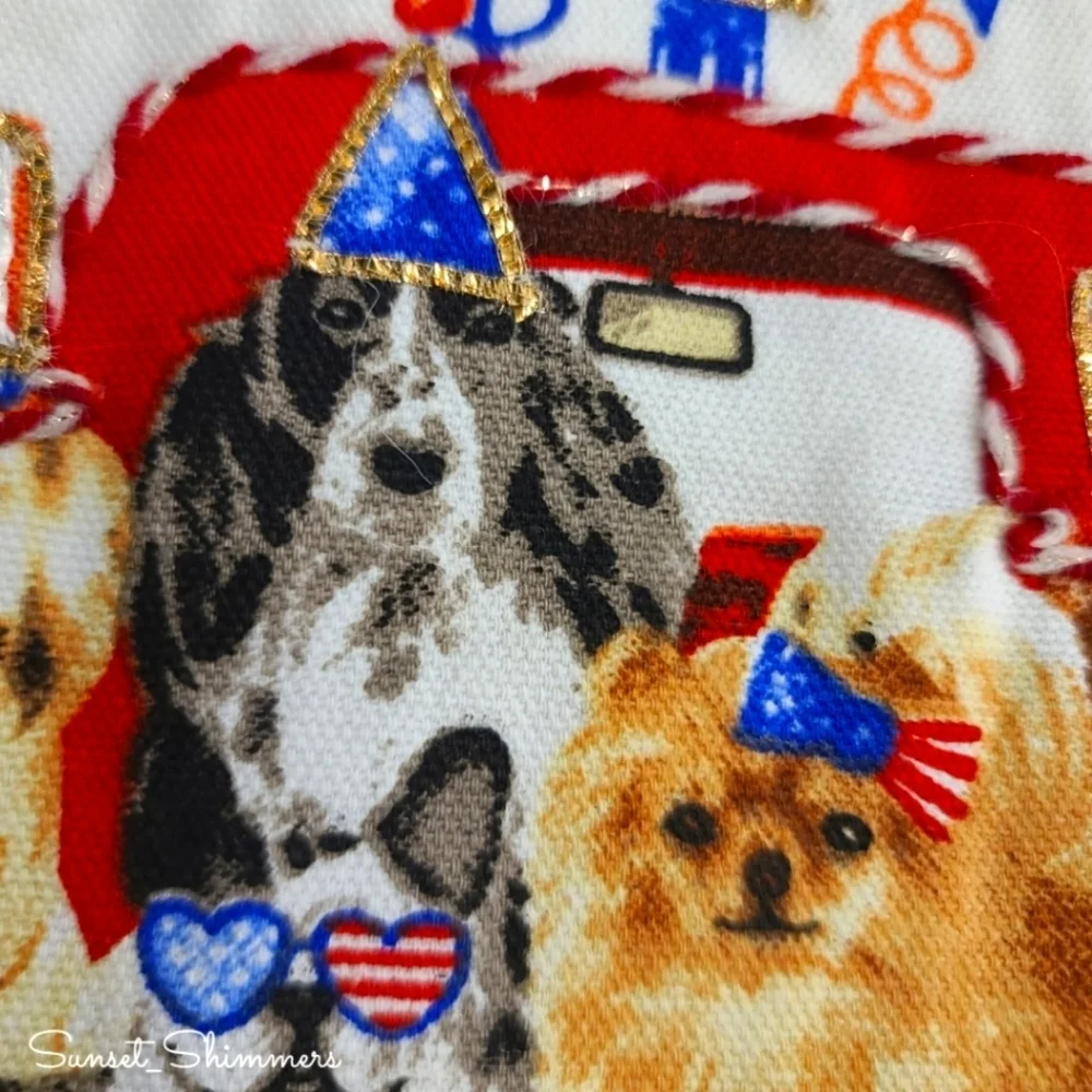 2pc Patriotic Dogs Red Truck July 4th Kitchen Tea Towel Set Stars & Stripes NEW